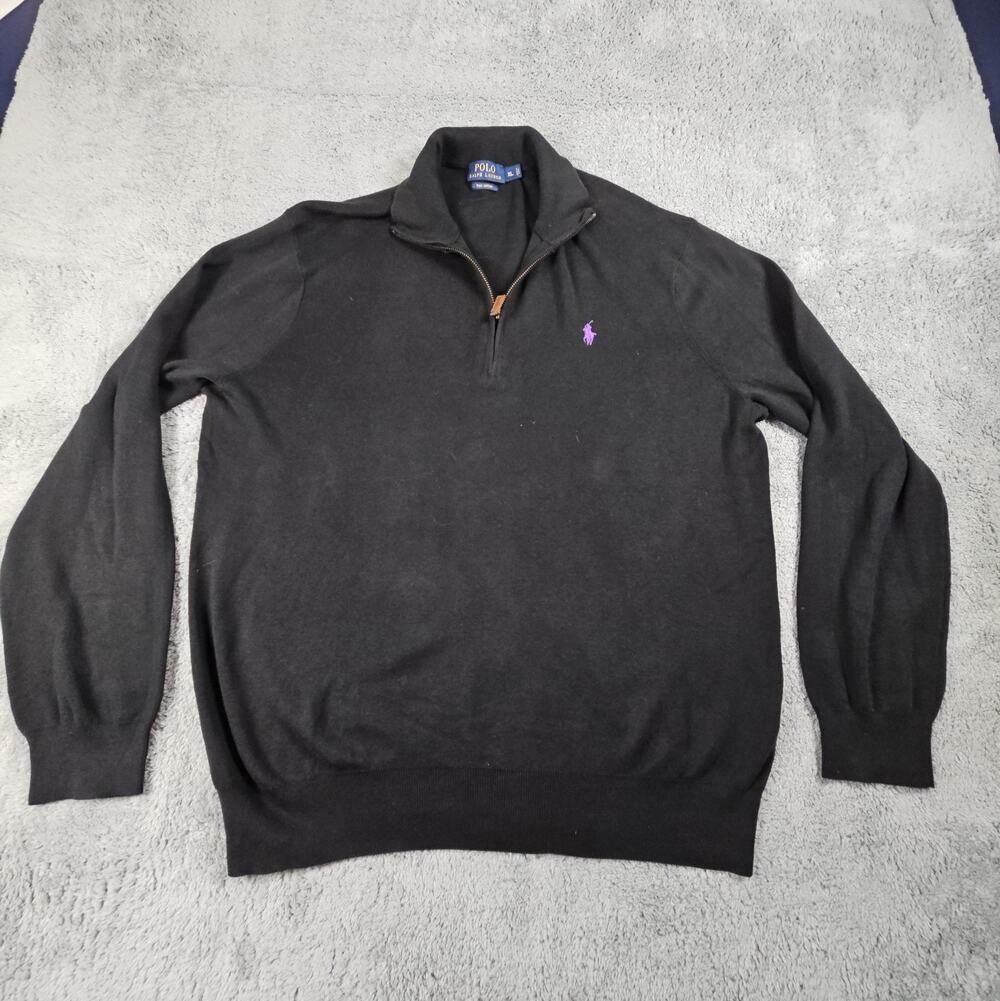 Mens XL Black Pima Cotton 1/4 Zip Mock Neck Pullover by Polo Ralph Lauren